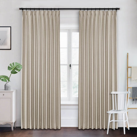 Frank Heavyweight Linen Blend Blackout Curtains - Thermal Insulated, Room Darkening, Pinch Pleat Drapes - Cololeaf