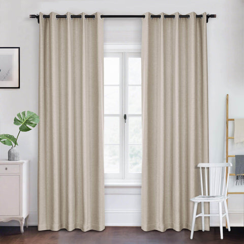 Frank Room Darkening Linen Blend Curtains Heavy Weight Thermal Blackout Drapes Grommet - Cololeaf -- #01 Ivory White