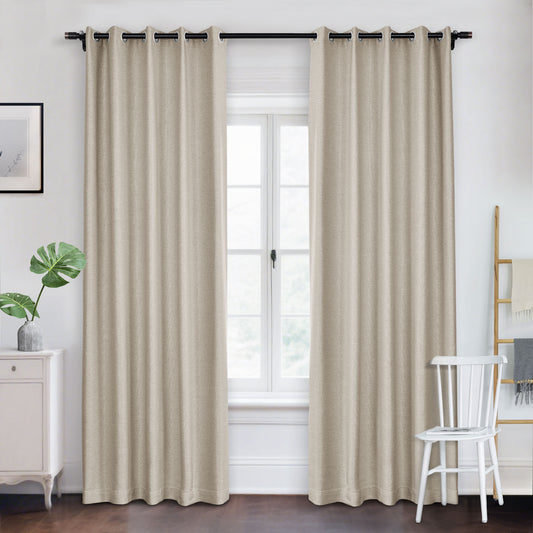 Frank Room Darkening Linen Blend Curtains Heavy Weight Thermal Blackout Drapes Grommet