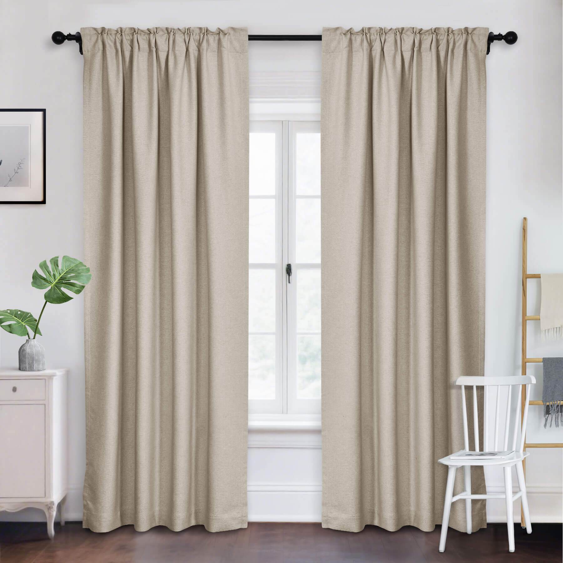 Frank Room Darkening Linen Blend Curtains Heavy Weight Thermal Blackout Drapes Back Tab & Rod Pocket - Cololeaf -- #07 Sand Beige