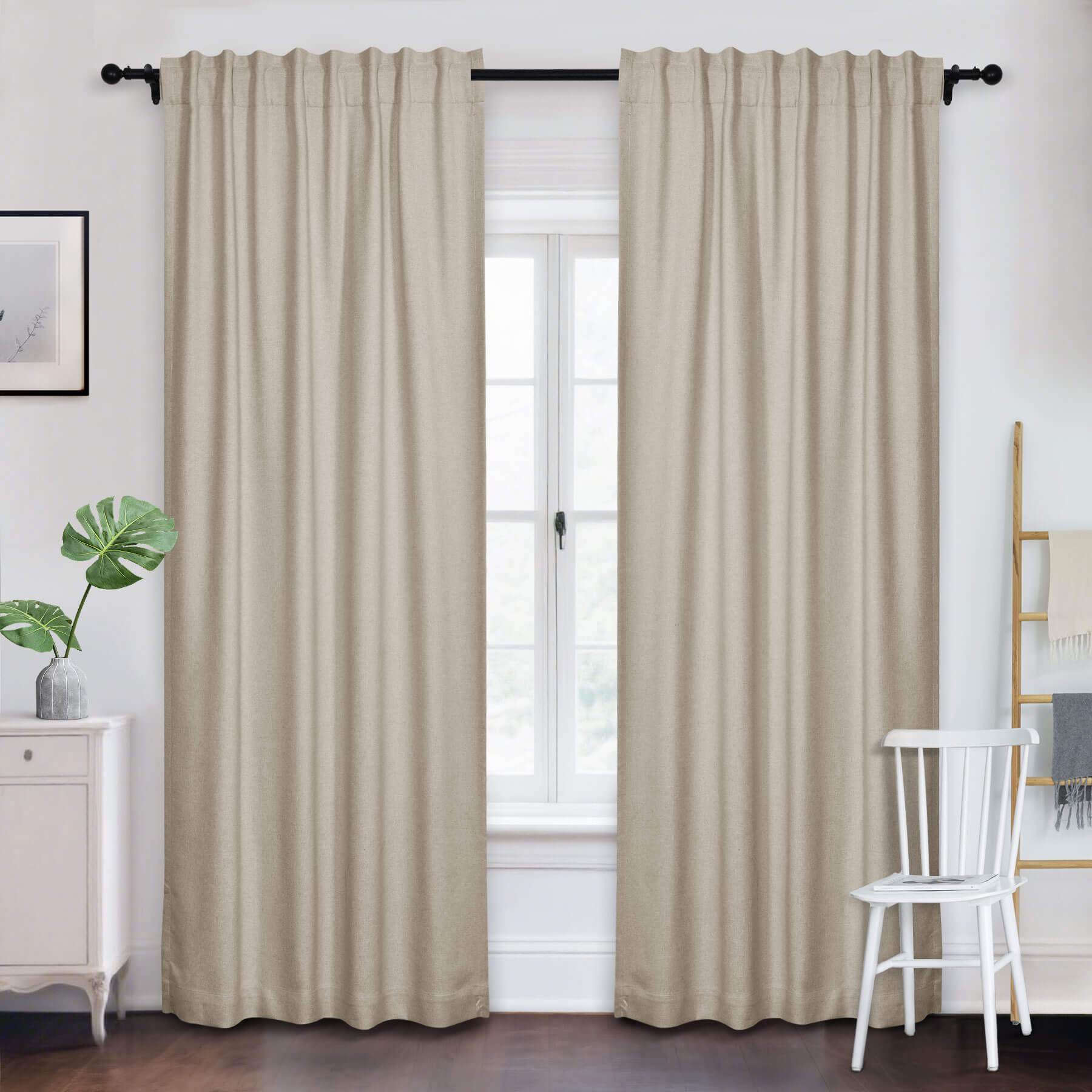 Frank Room Darkening Linen Blend Curtains Heavy Weight Thermal Blackout Drapes Back Tab & Rod Pocket - Cololeaf -- #07 Sand Beige