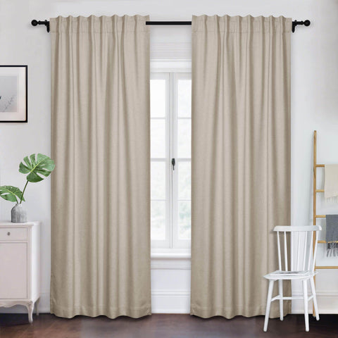 Frank Room Darkening Linen Blend Curtains Heavy Weight Thermal Blackout Drapes Back Tab & Rod Pocket - Cololeaf -- #07 Sand Beige
