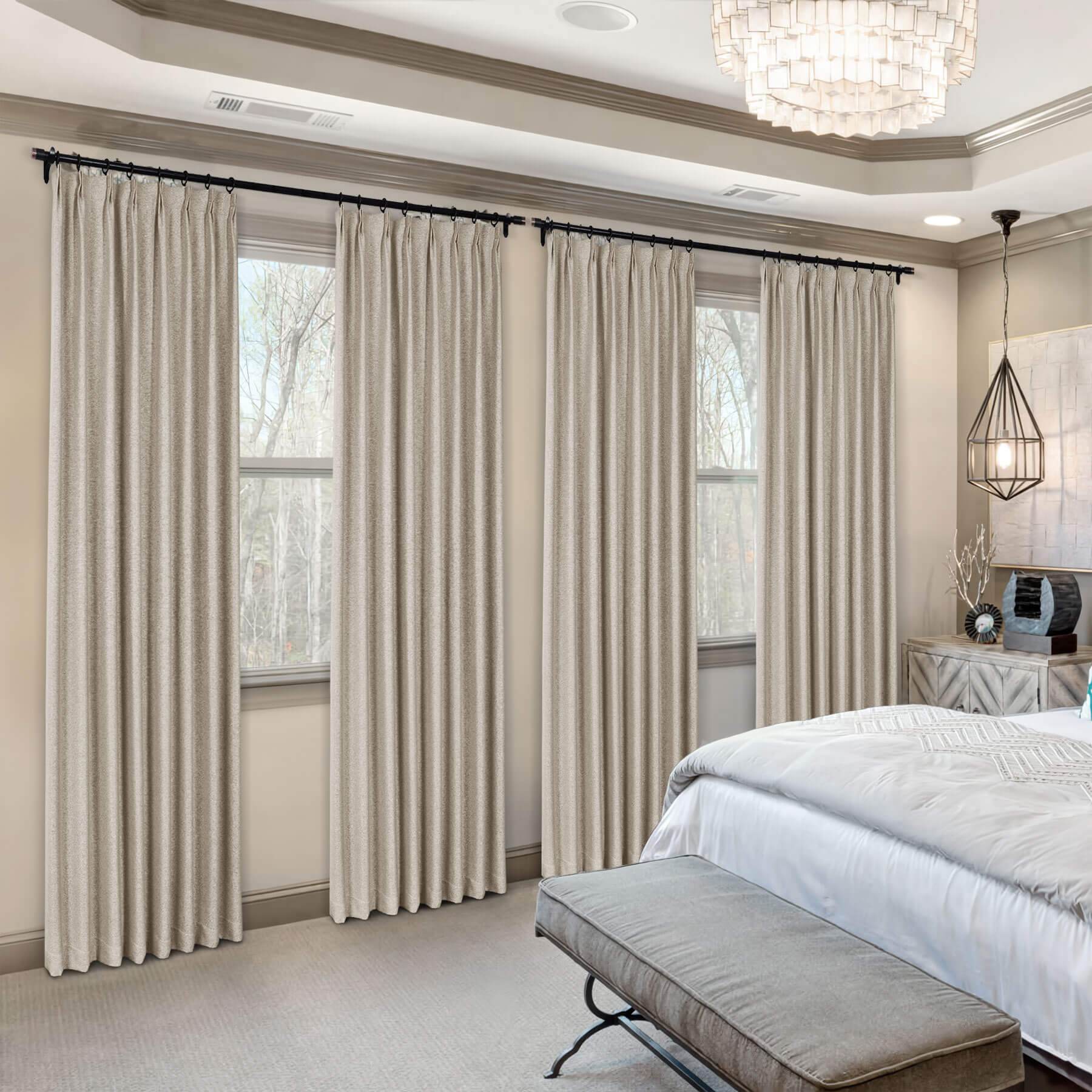 Frank Heavyweight Linen Blend Blackout Curtains - Thermal Insulated, Room Darkening, Pinch Pleat Drapes - Cololeaf -- #01 Ivory White