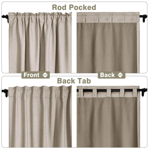 Frank Room Darkening Linen Blend Curtains Heavy Weight Thermal Blackout Drapes Back Tab & Rod Pocket - Cololeaf -- #07 Sand Beige