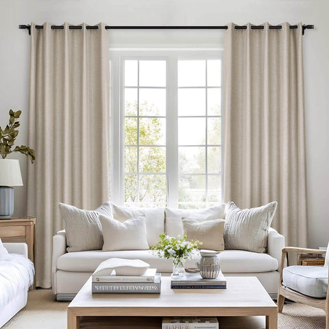 Frank Room Darkening Linen Blend Curtains Heavy Weight Thermal Blackout Drapes Grommet - Cololeaf -- #01 Ivory White