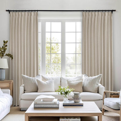 Frank Heavyweight Linen Blend Blackout Curtains - Thermal Insulated, Room Darkening, Pinch Pleat Drapes - Cololeaf