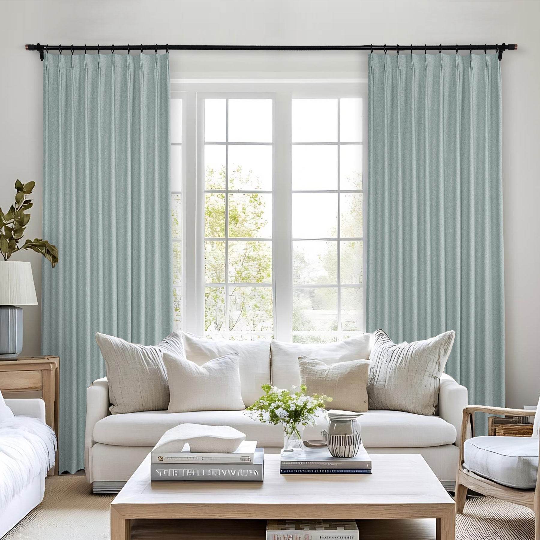Frank Heavyweight Linen Blend Blackout Curtains - Thermal Insulated, Room Darkening, Pinch Pleat Drapes - Cololeaf