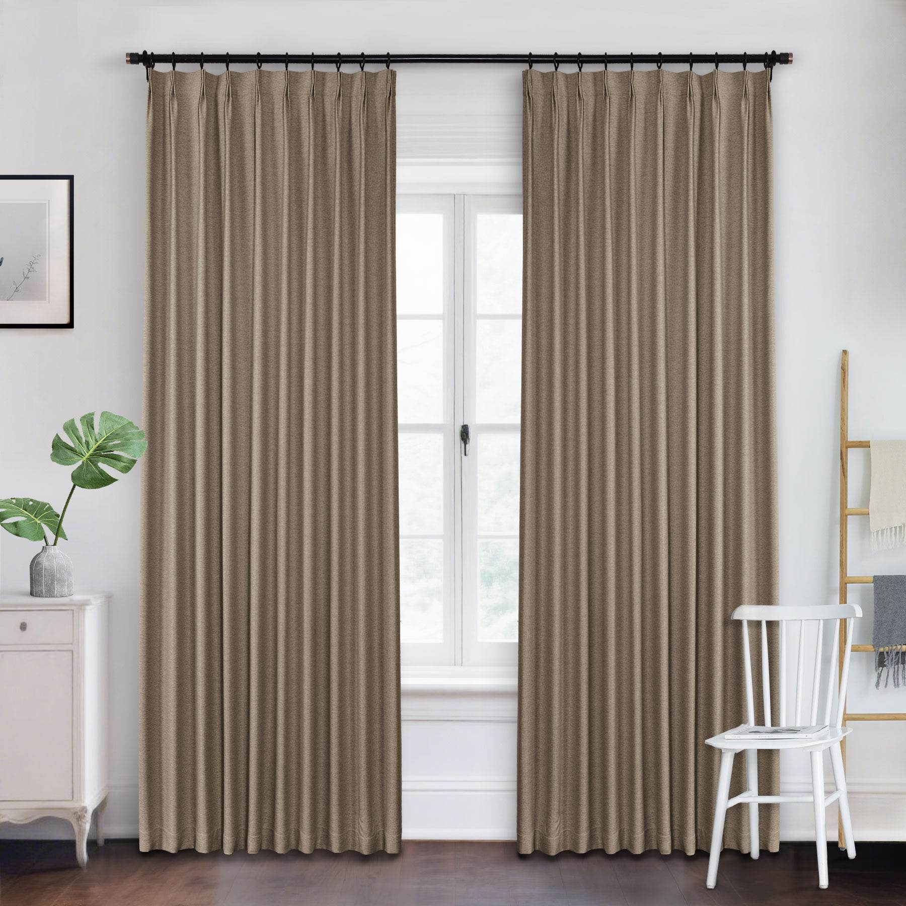 Frank Heavyweight Linen Blend Blackout Curtains - Thermal Insulated, Room Darkening, Pinch Pleat Drapes - Cololeaf