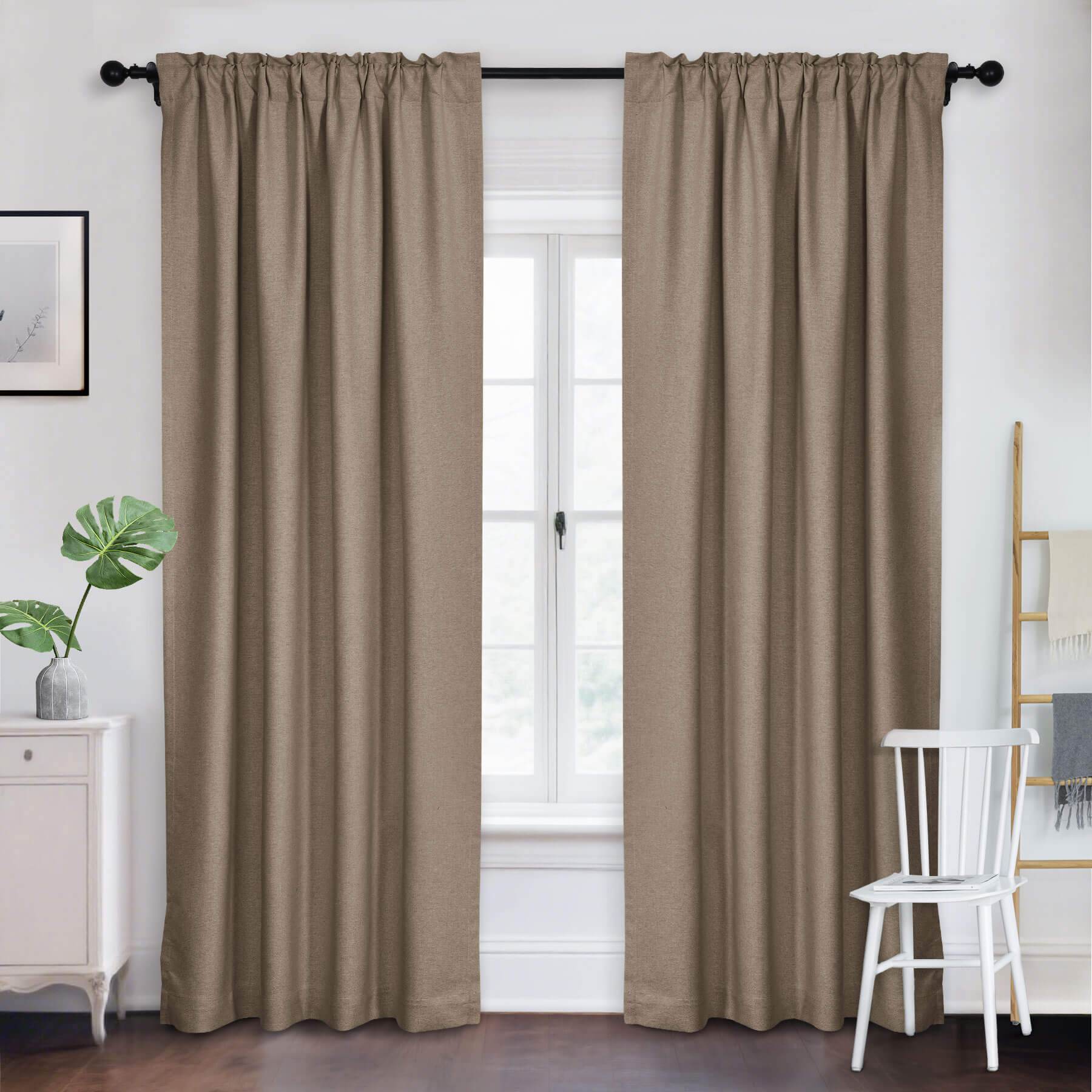 Frank Room Darkening Linen Blend Curtains Heavy Weight Thermal Blackout Drapes Back Tab & Rod Pocket - Cololeaf -- #07 Sand Beige