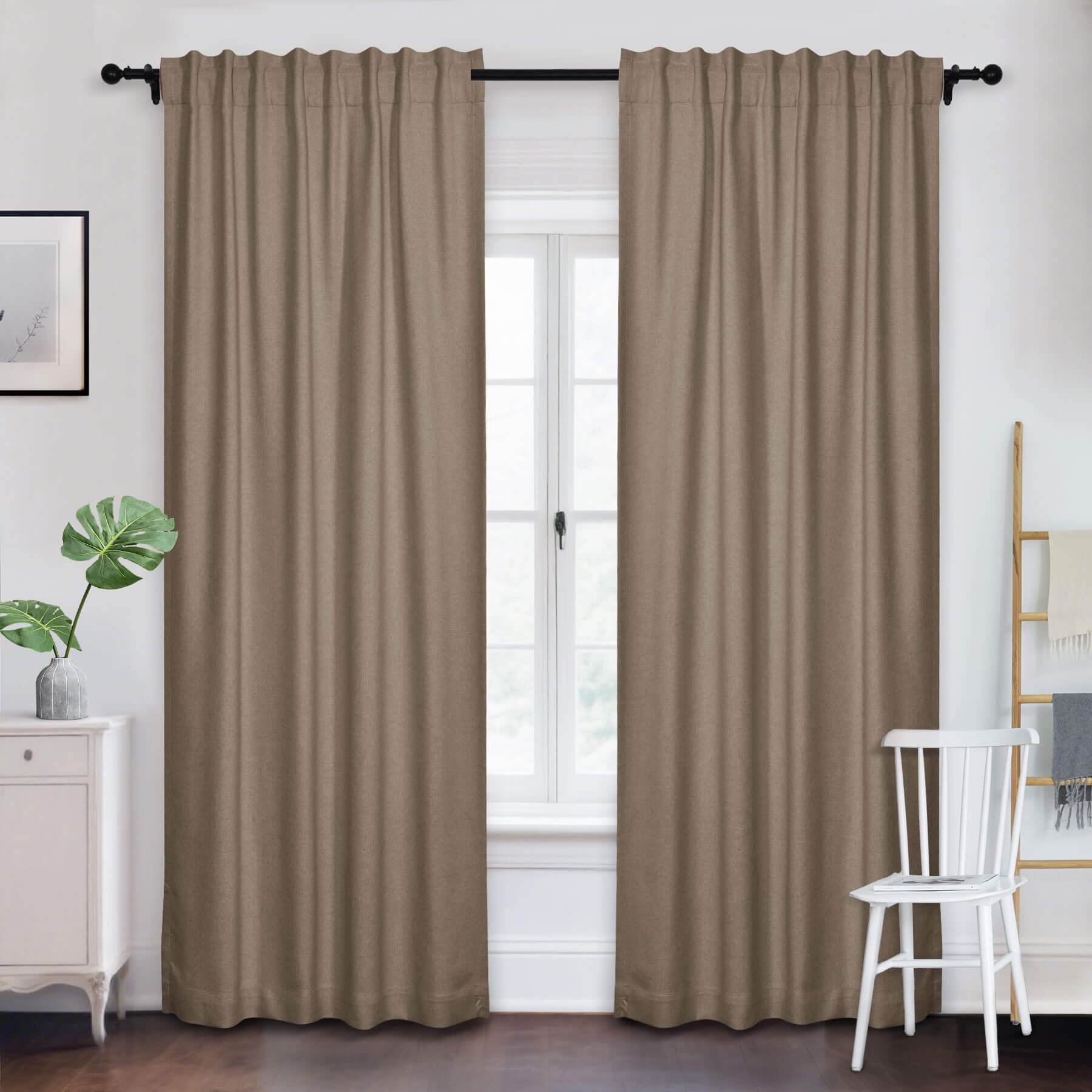 Frank Room Darkening Linen Blend Curtains Heavy Weight Thermal Blackout Drapes Back Tab & Rod Pocket - Cololeaf -- #07 Sand Beige