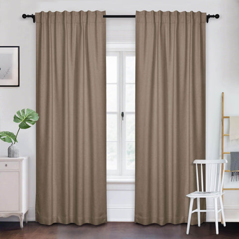 Frank Room Darkening Linen Blend Curtains Heavy Weight Thermal Blackout Drapes Back Tab & Rod Pocket - Cololeaf -- #07 Sand Beige
