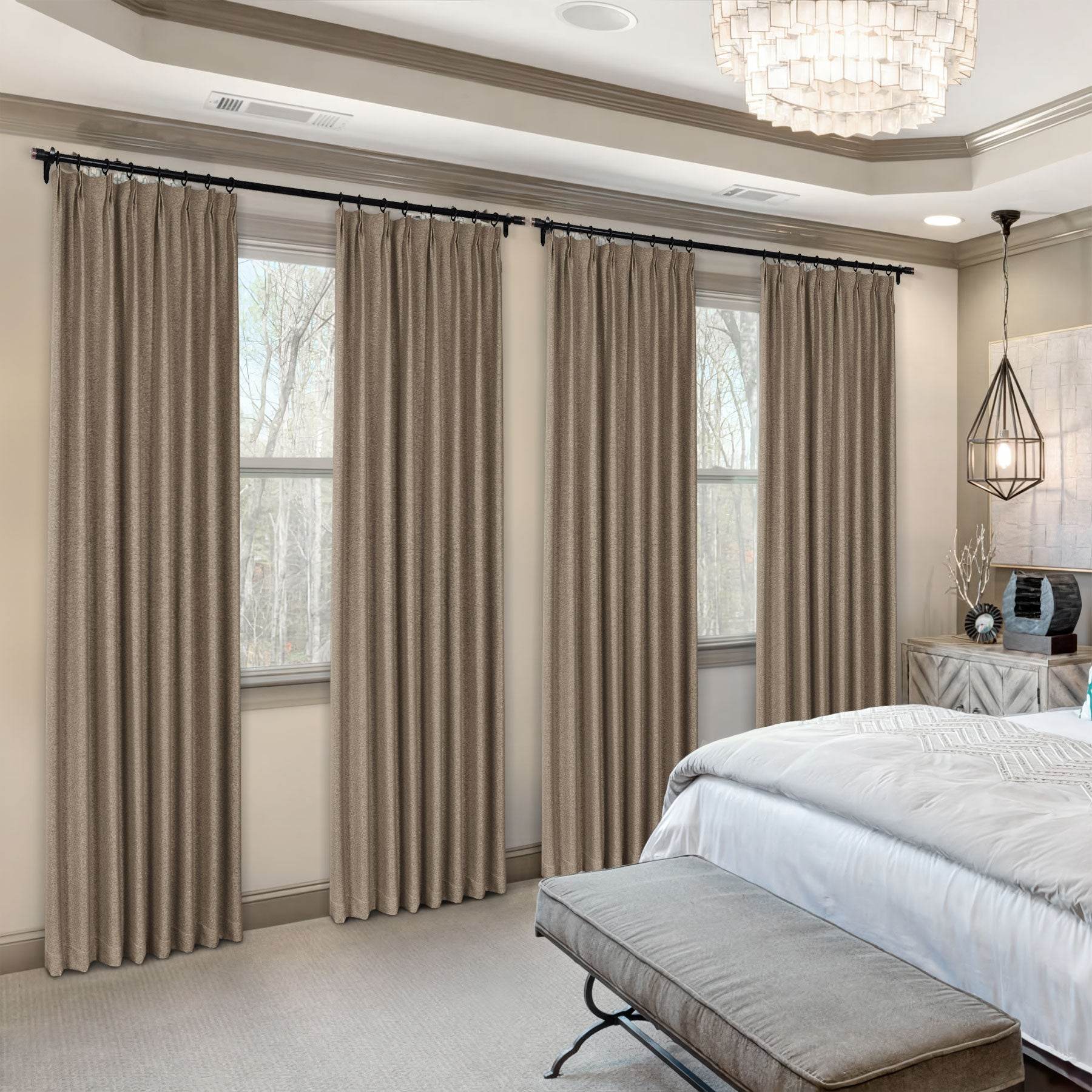 Frank Heavyweight Linen Blend Blackout Curtains - Thermal Insulated, Room Darkening, Pinch Pleat Drapes - Cololeaf