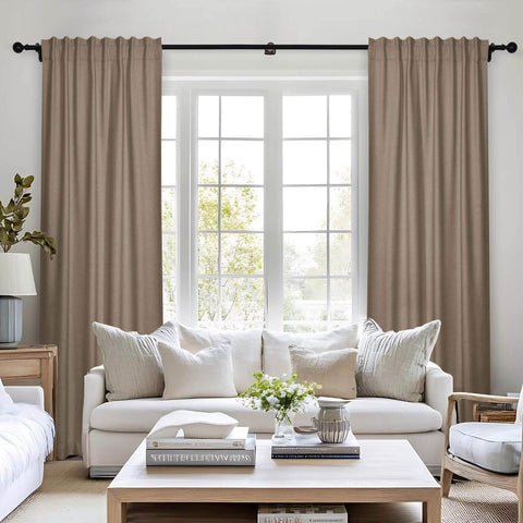 Frank Room Darkening Linen Blend Curtains Heavy Weight Thermal Blackout Drapes Back Tab & Rod Pocket - Cololeaf -- #07 Sand Beige