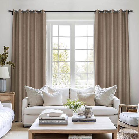 Frank Room Darkening Linen Blend Curtains Heavy Weight Thermal Blackout Drapes Grommet - Cololeaf -- #01 Ivory White