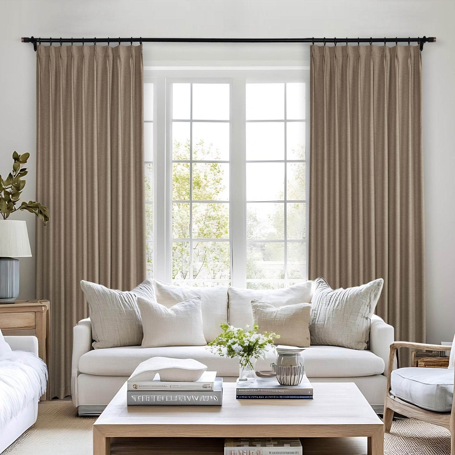 Frank Heavyweight Linen Blend Blackout Curtains - Thermal Insulated, Room Darkening, Pinch Pleat Drapes - Cololeaf