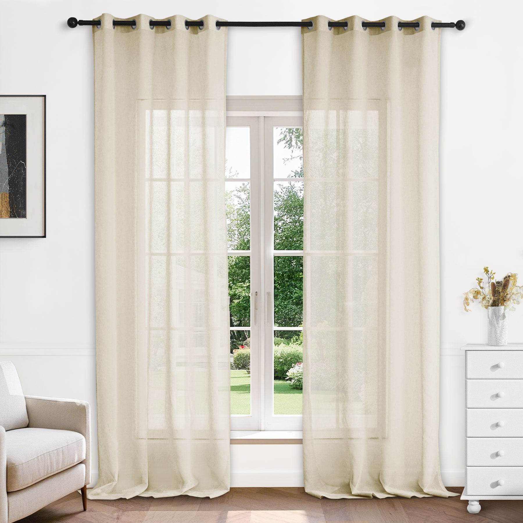 B11 Sheer Vertical Stripe Linen Blend Light Filtering Curtain Grommet - Cololeaf