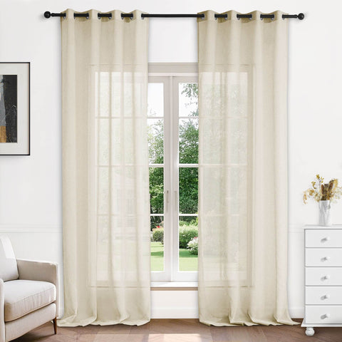 B11 Sheer Vertical Stripe Linen Blend Light Filtering Curtain Grommet - Cololeaf