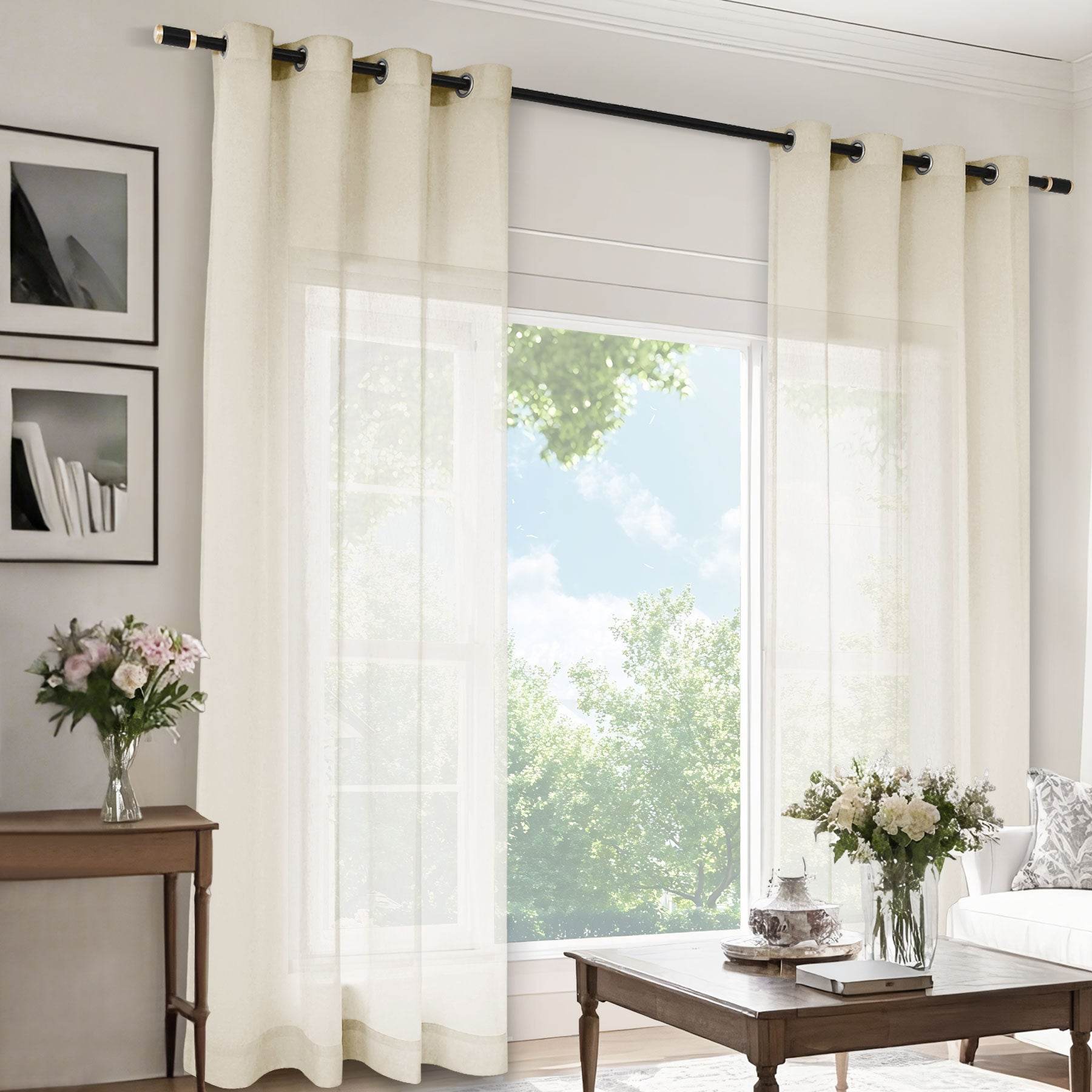 B11 Sheer Vertical Stripe Linen Blend Light Filtering Curtain Grommet - Cololeaf