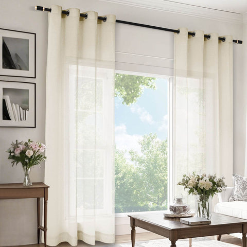 B11 Sheer Vertical Stripe Linen Blend Light Filtering Curtain Grommet - Cololeaf