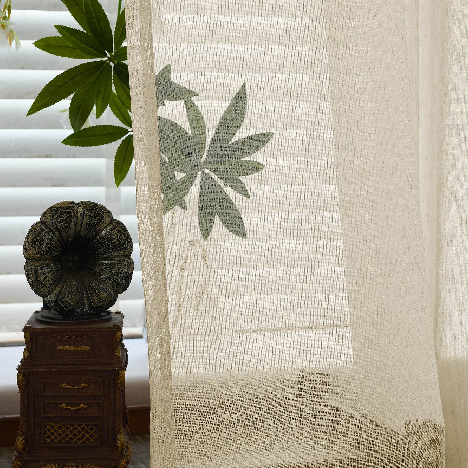 B11 Sheer Vertical Stripe Linen Blend Light Filtering Curtain Grommet - Cololeaf