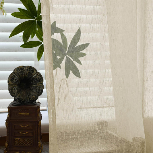 B11 Sheer Vertical Stripe Linen Blend Light Filtering Curtain Grommet - Cololeaf -- #1 White