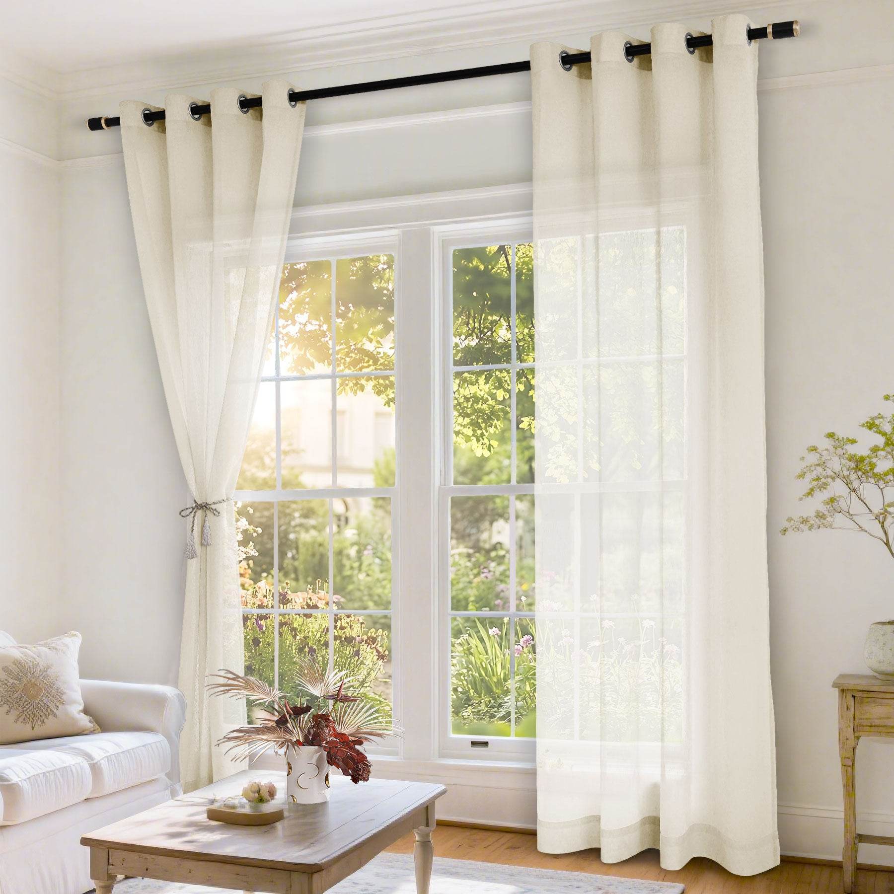 B11 Sheer Vertical Stripe Linen Blend Light Filtering Curtain Grommet - Cololeaf
