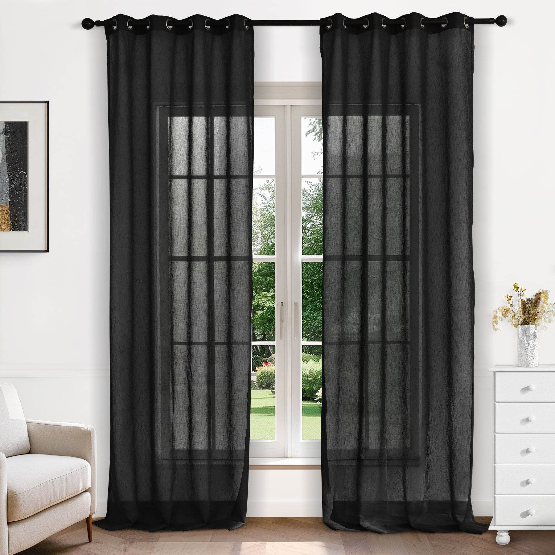 B11 Sheer Vertical Stripe Linen Blend Light Filtering Curtain Grommet - Cololeaf