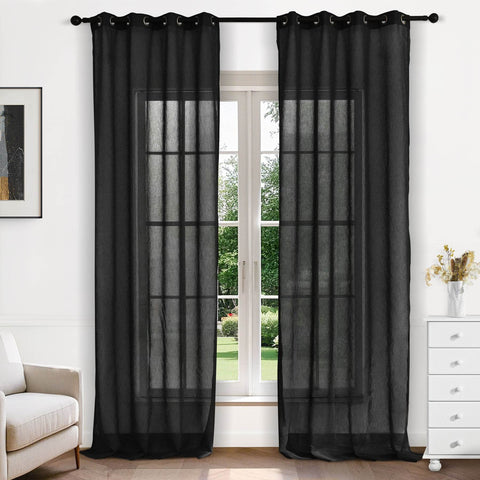 B11 Sheer Vertical Stripe Linen Blend Light Filtering Curtain Grommet - Cololeaf