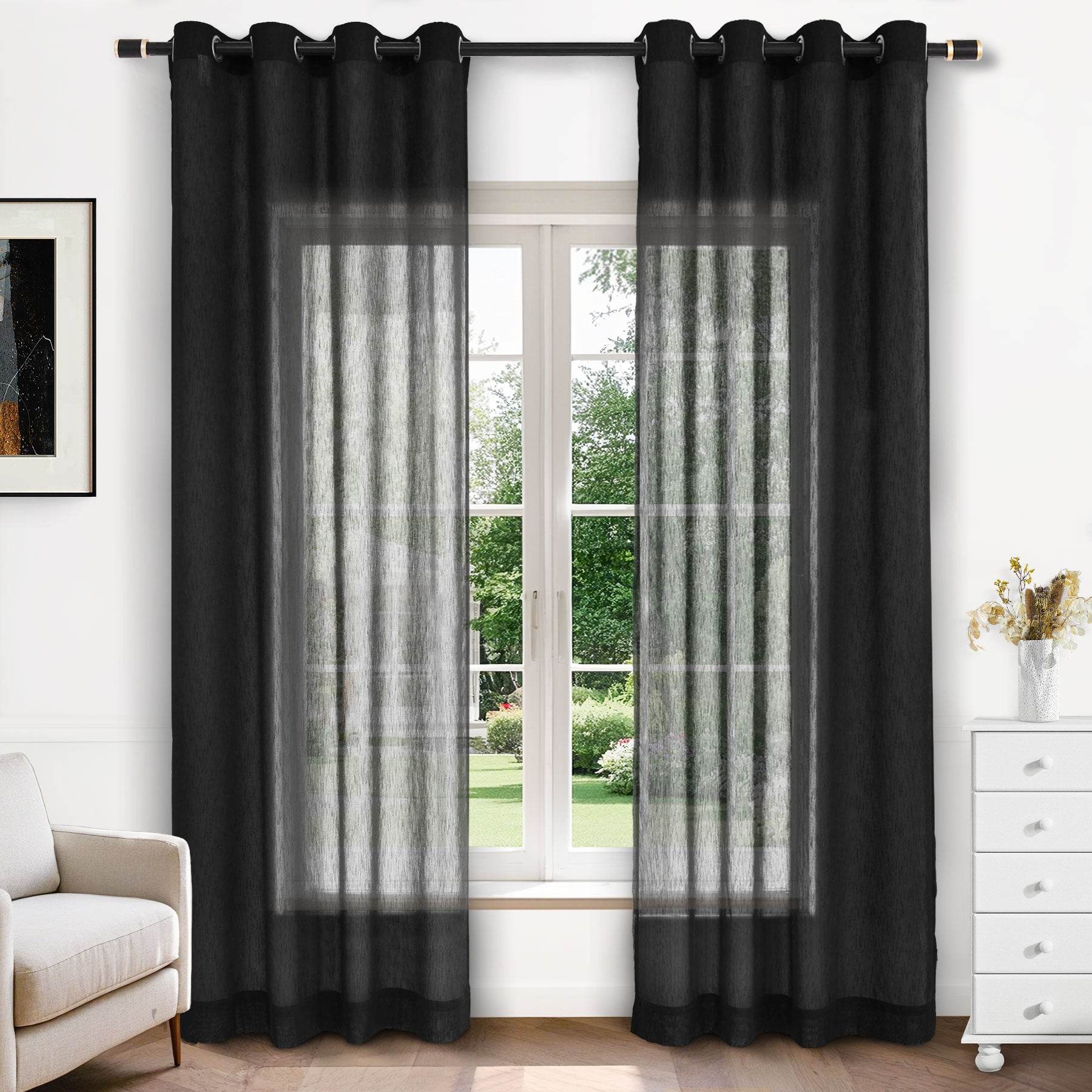 B11 Sheer Vertical Stripe Linen Blend Light Filtering Curtain Grommet - Cololeaf