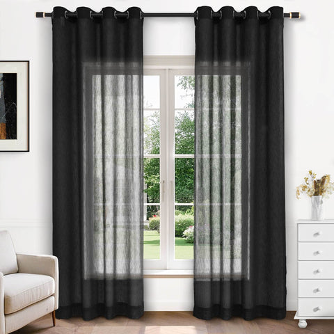 B11 Sheer Vertical Stripe Linen Blend Light Filtering Curtain Grommet - Cololeaf