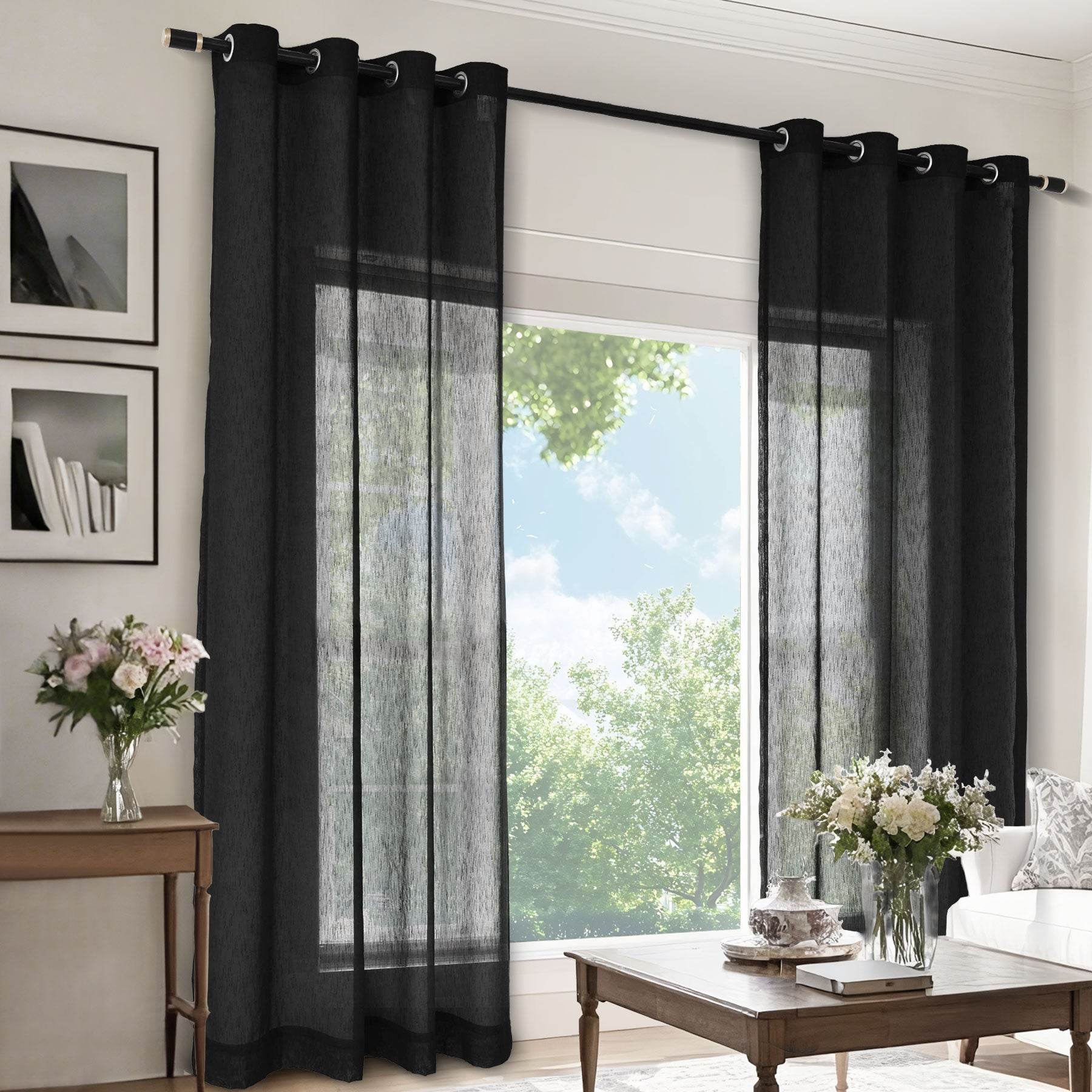 B11 Sheer Vertical Stripe Linen Blend Light Filtering Curtain Grommet - Cololeaf