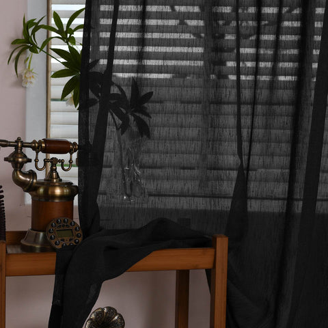 B11 Sheer Vertical Stripe Linen Blend Light Filtering Curtain Grommet - Cololeaf