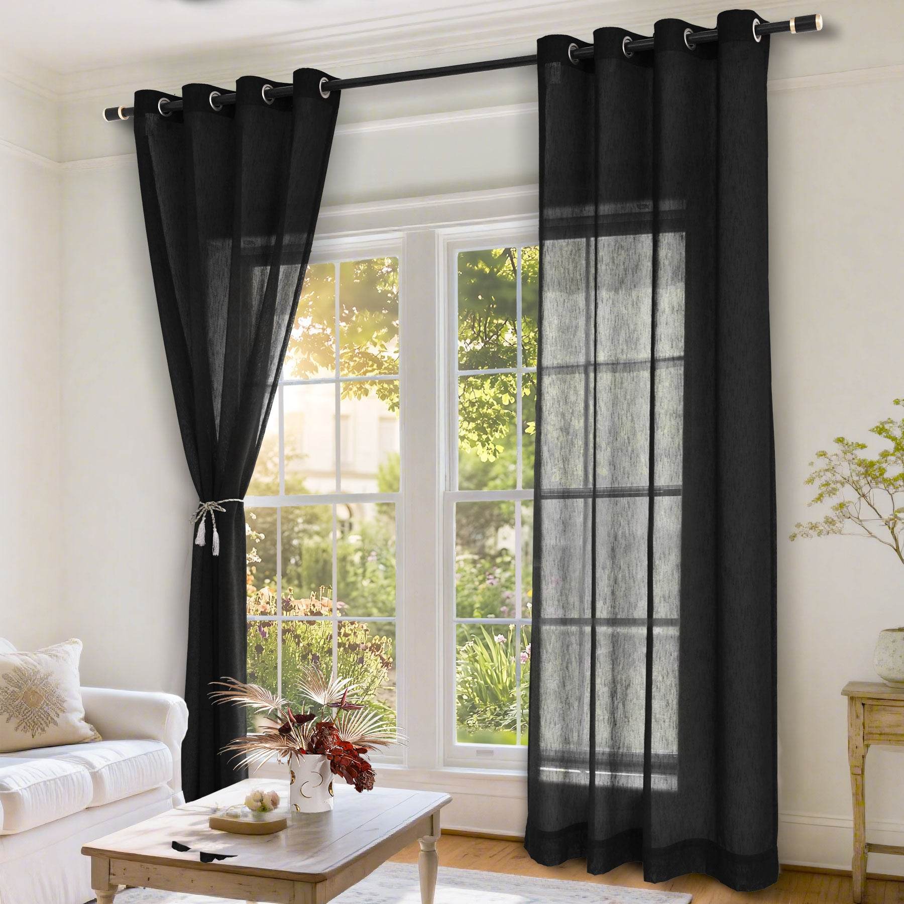 B11 Sheer Vertical Stripe Linen Blend Light Filtering Curtain Grommet - Cololeaf