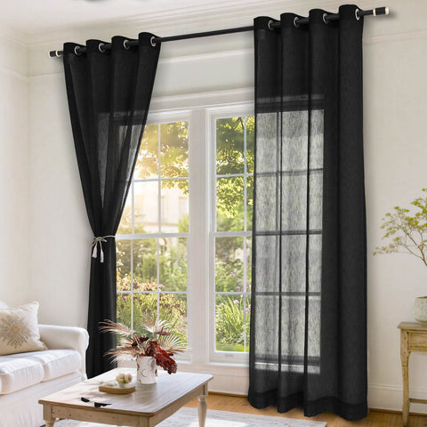 B11 Sheer Vertical Stripe Linen Blend Light Filtering Curtain Grommet - Cololeaf