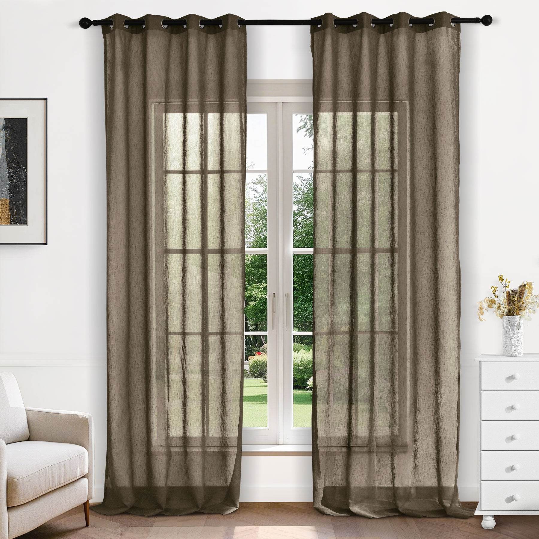 B11 Sheer Vertical Stripe Linen Blend Light Filtering Curtain Grommet - Cololeaf