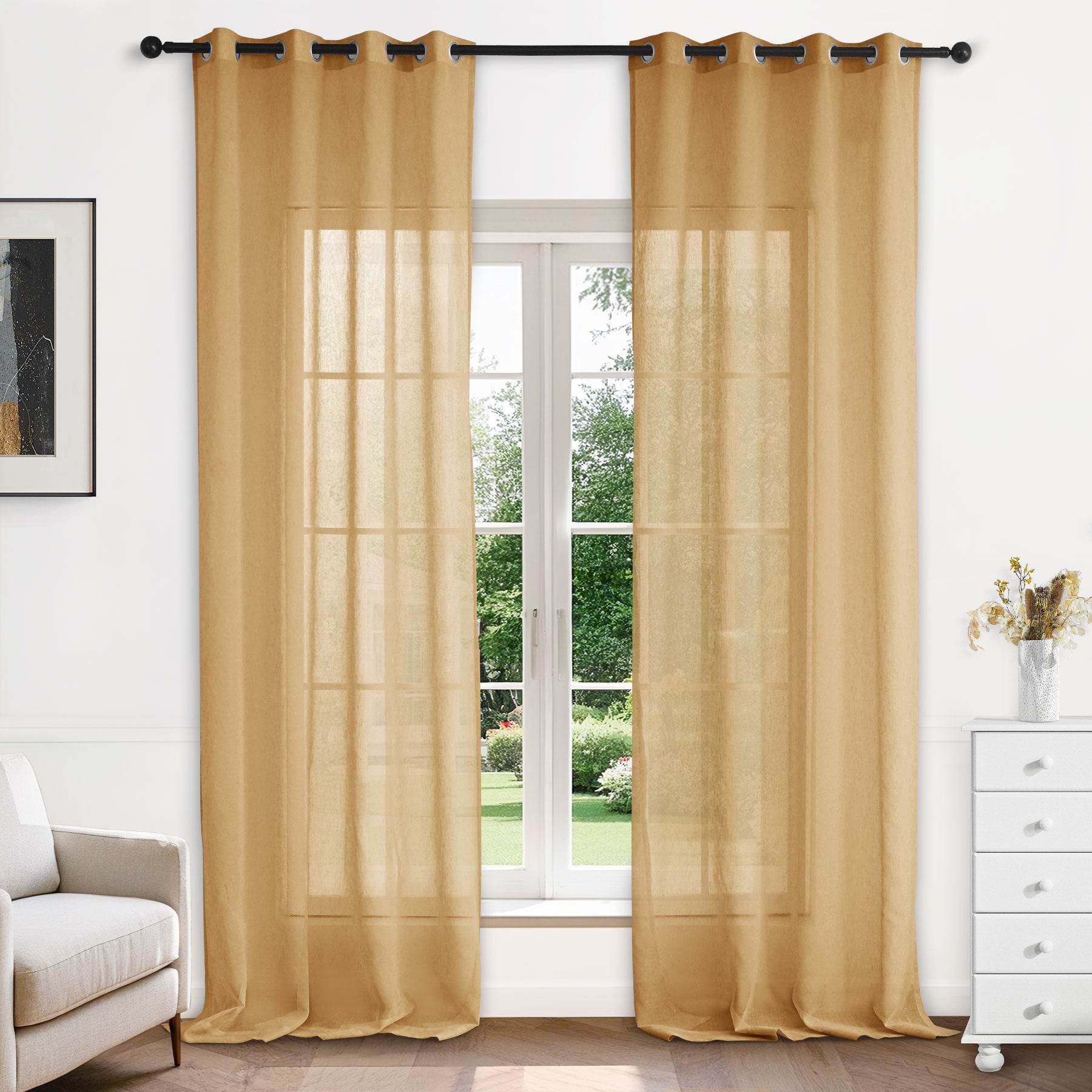 B11 Sheer Vertical Stripe Linen Blend Light Filtering Curtain Grommet - Cololeaf