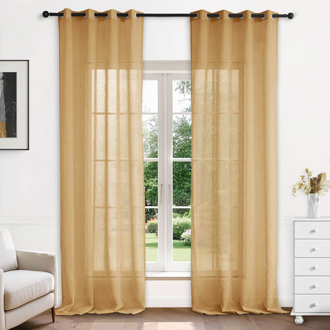 B11 Sheer Vertical Stripe Linen Blend Light Filtering Curtain Grommet - Cololeaf