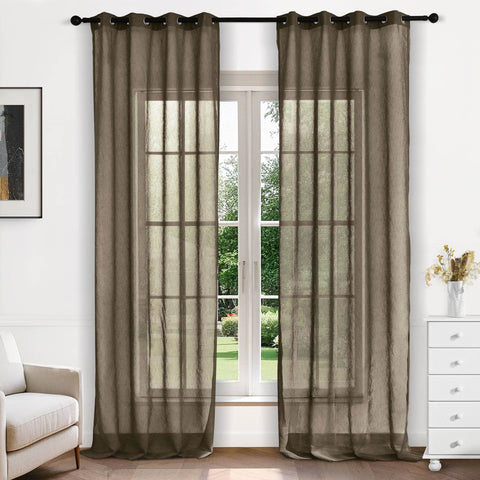 B11 Sheer Vertical Stripe Linen Blend Light Filtering Curtain Grommet - Cololeaf