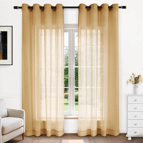 B11 Sheer Vertical Stripe Linen Blend Light Filtering Curtain Grommet - Cololeaf