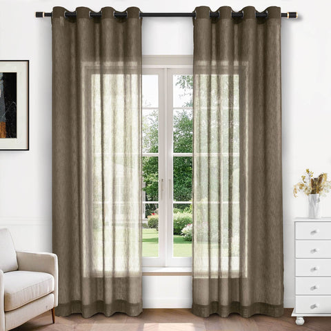 B11 Sheer Vertical Stripe Linen Blend Light Filtering Curtain Grommet - Cololeaf