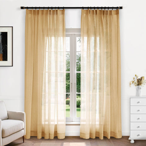 B11 Sheer Vertical Stripe Linen Blend Light Filtering Curtain Pinch Pleat - Cololeaf