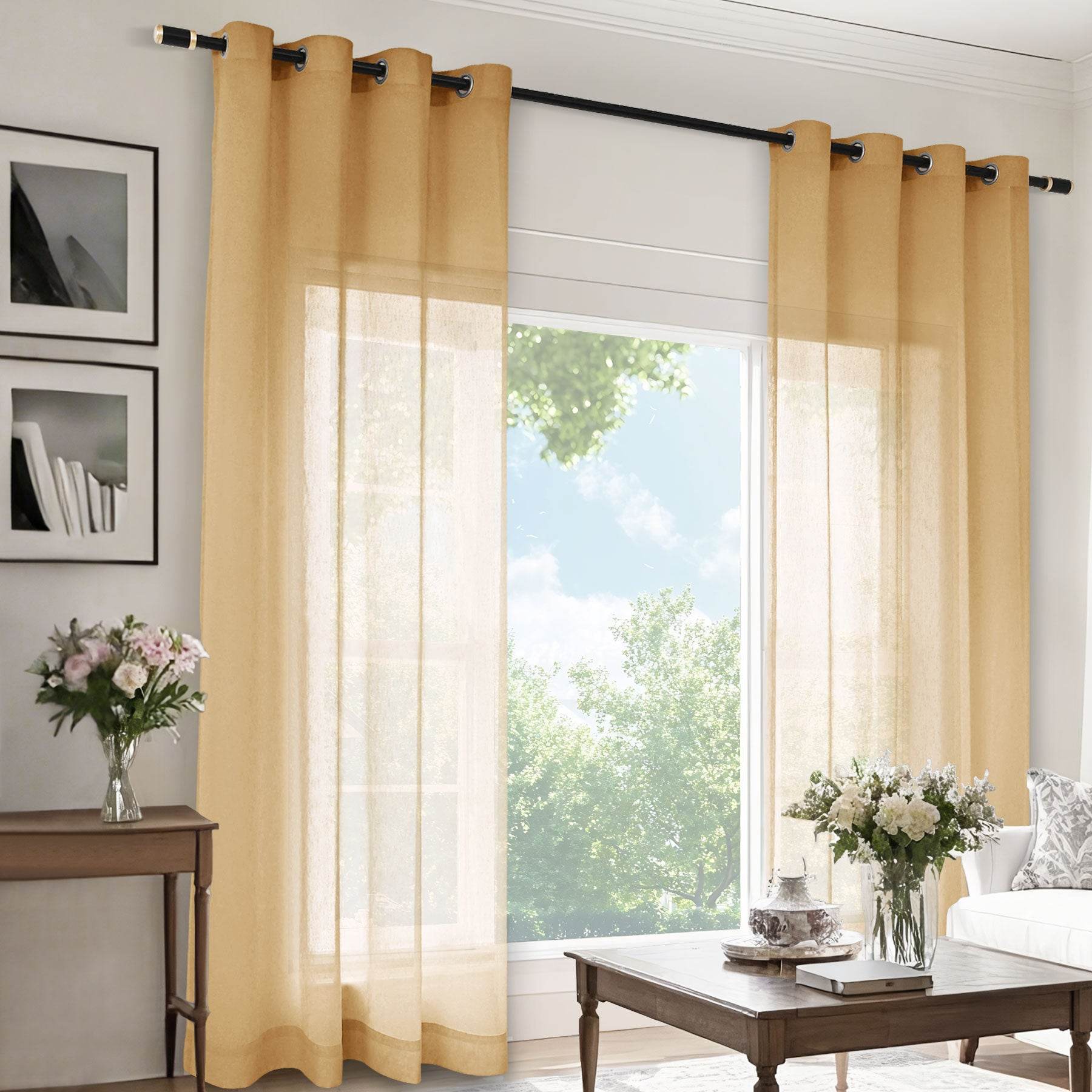 B11 Sheer Vertical Stripe Linen Blend Light Filtering Curtain Grommet - Cololeaf