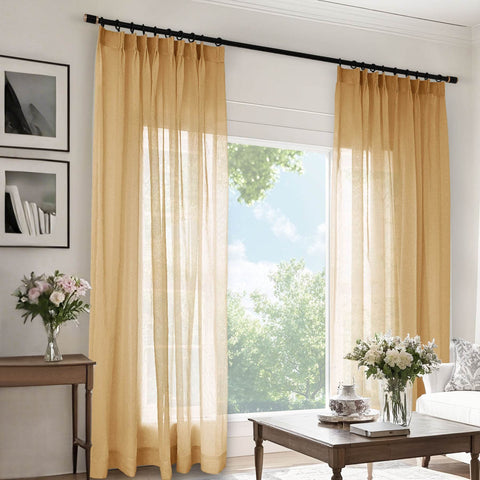 B11 Sheer Vertical Stripe Linen Blend Light Filtering Curtain Pinch Pleat - Cololeaf