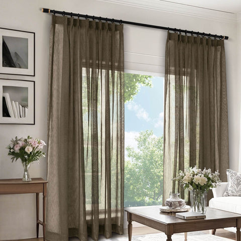B11 Sheer Vertical Stripe Linen Blend Light Filtering Curtain Pinch Pleat - Cololeaf