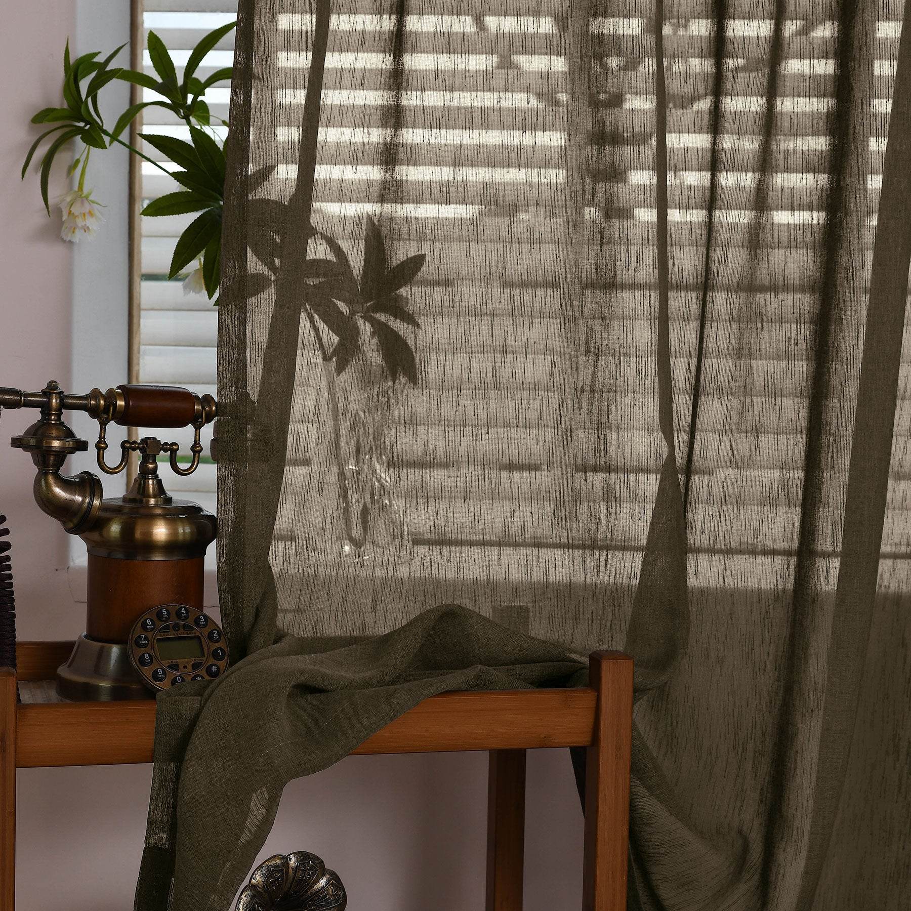 B11 Sheer Vertical Stripe Linen Blend Light Filtering Curtain Grommet - Cololeaf