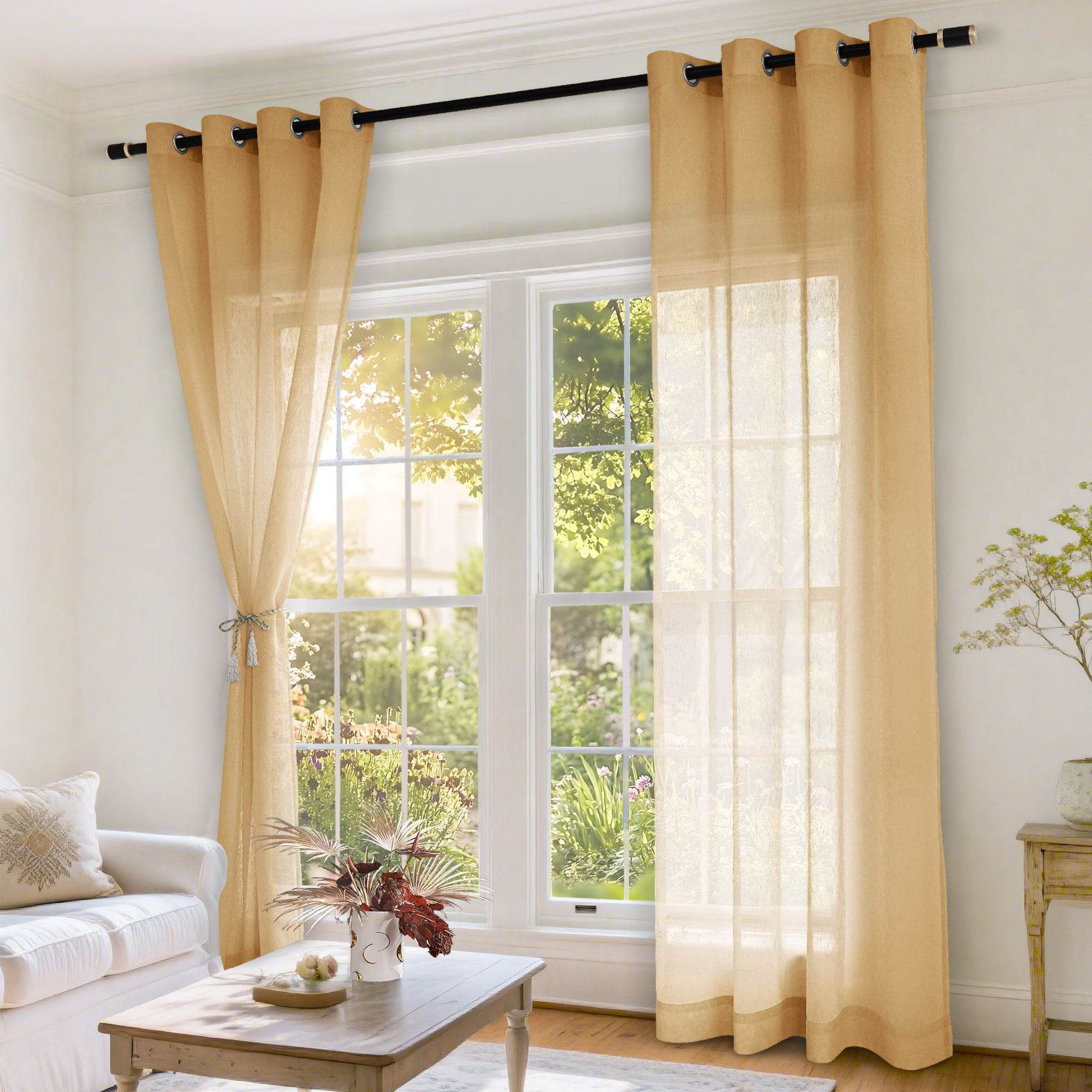 B11 Sheer Vertical Stripe Linen Blend Light Filtering Curtain Grommet - Cololeaf
