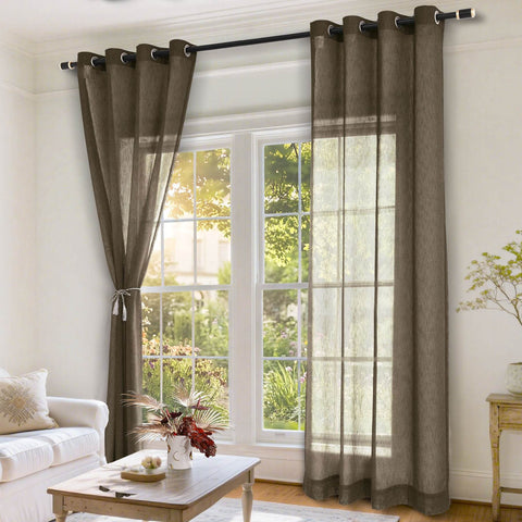 B11 Sheer Vertical Stripe Linen Blend Light Filtering Curtain Grommet - Cololeaf