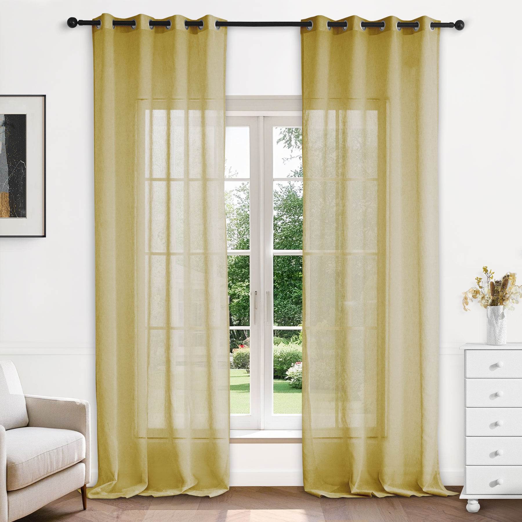 B11 Sheer Vertical Stripe Linen Blend Light Filtering Curtain Grommet - Cololeaf