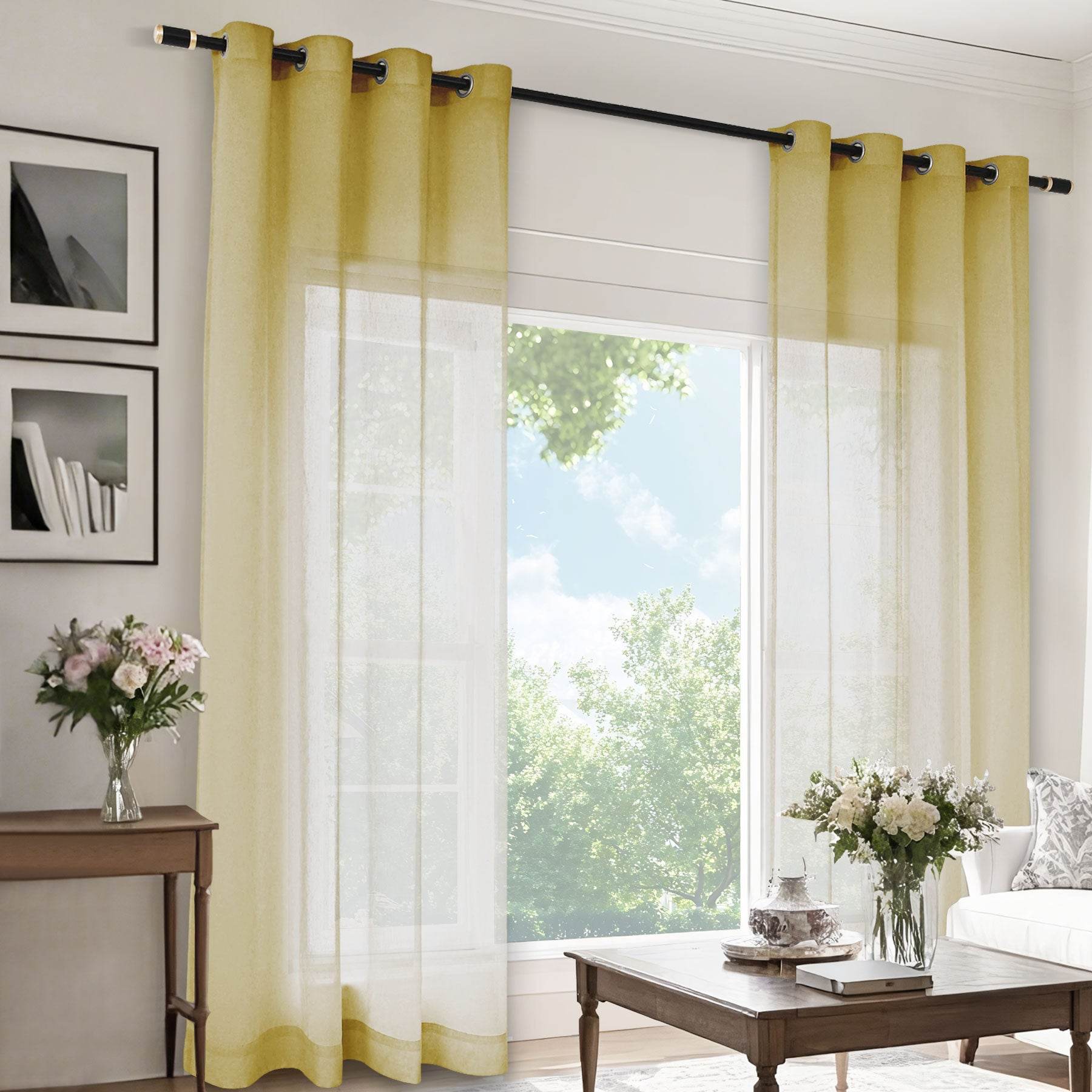 B11 Sheer Vertical Stripe Linen Blend Light Filtering Curtain Grommet - Cololeaf