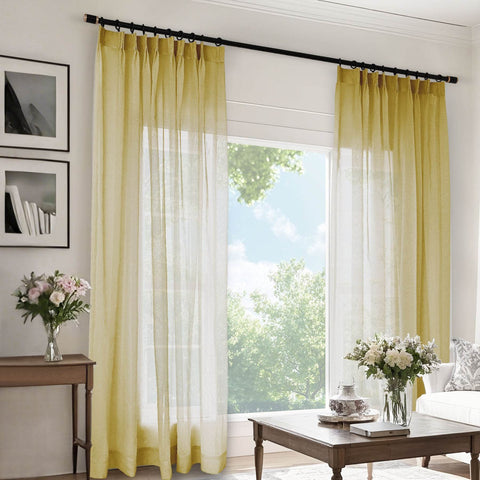 B11 Sheer Vertical Stripe Linen Blend Light Filtering Curtain Pinch Pleat - Cololeaf